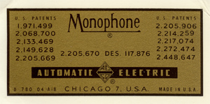 automatic electric monophone antique telephone label