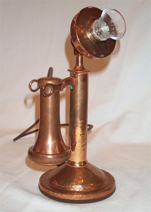 roycroft hammered copper arts and crafts antique candlestick telephone