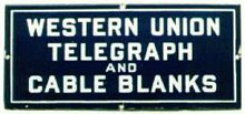 Porcelain 9 1/2x 4 1/4. This sign was mounted to the front of wooden boxes that held blank telegrams. 