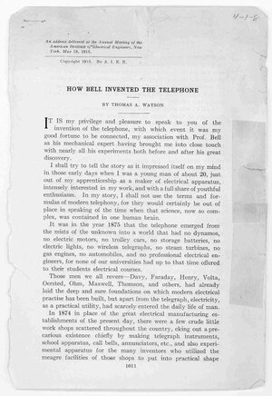 How Bell Invented The Telephone (Watson Speech)