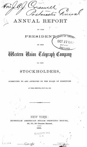 Western Union Annual Report 1869