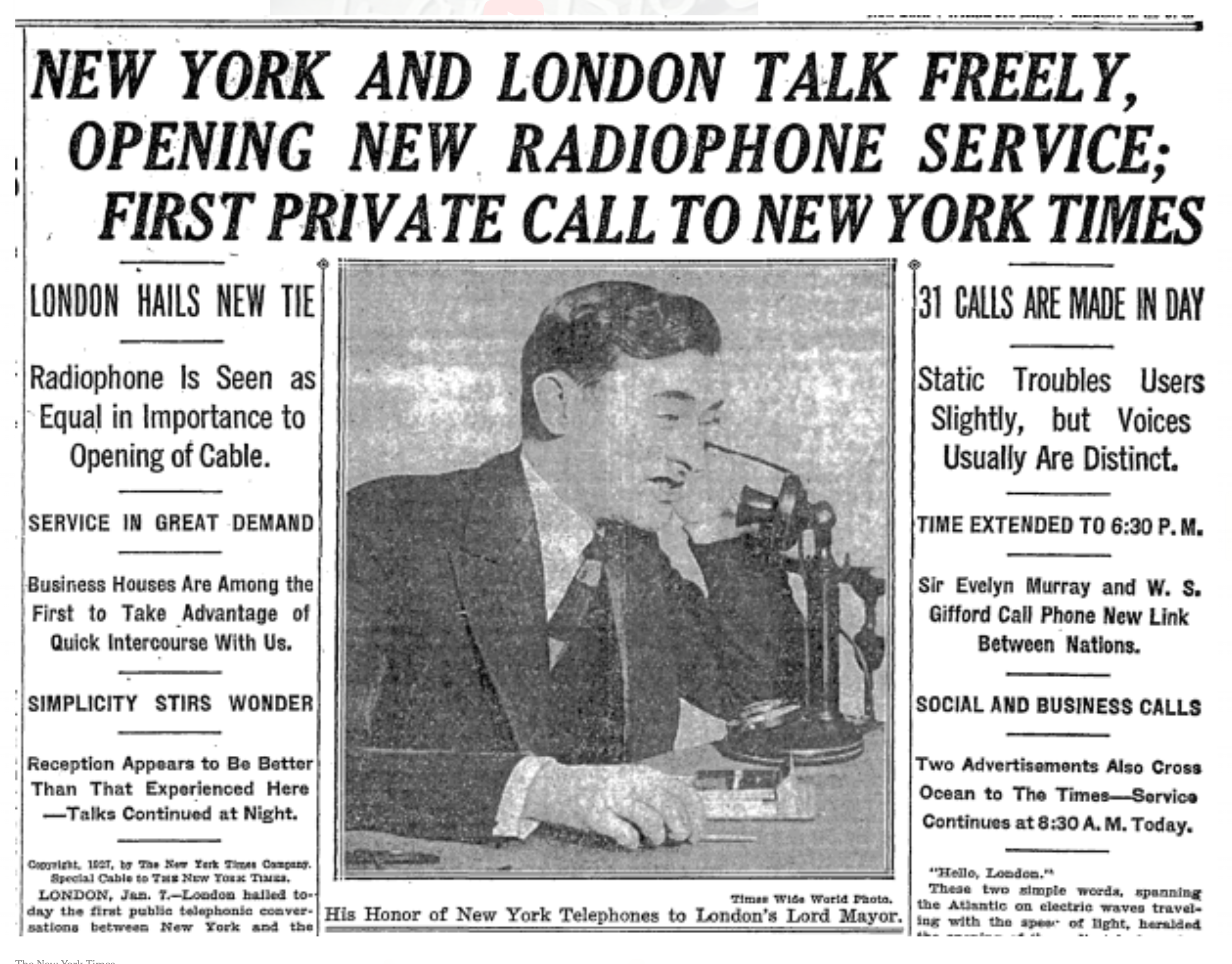 First transatlantic phone calls, using radio signals