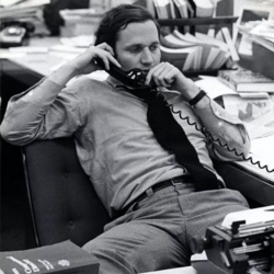 Bob Woodward on the phone at the Washington Post