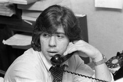 Carl Bernstein on the phone at the Washington Post