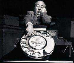 Hitchcock movie promo with GPO rotary phone