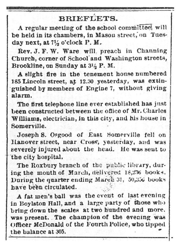 First telephone line completed, between Charles Williams Jr's home and office