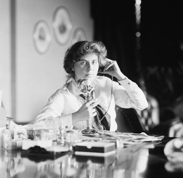 American suffragist Genevieve Clark Thomson on the phone