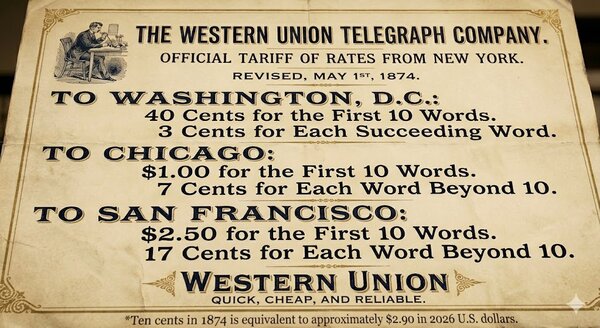 Western Union rates range from four to 25 cents per word based on distance